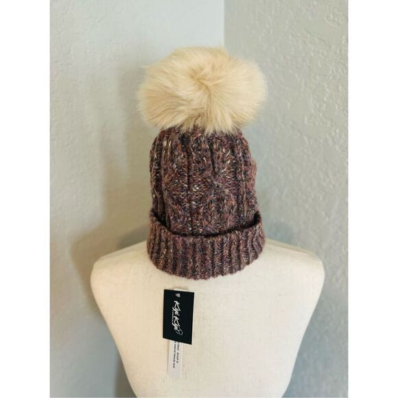 KYI KYI Faux Fur Pompom Classic‎ Wool Beanie Hat, Natural/Cream, One Size, NWT - Picture 12 of 13